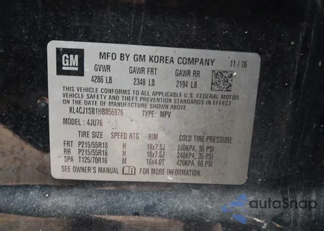 2017 Buick Encore Sport Touring from USA, damaged, VIN KL4CJ1SB1HB056876